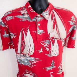 Polo Ralph Lauren Men's XL Red Sailboat Print Short Sleeve Polo Shirt Resortwear
